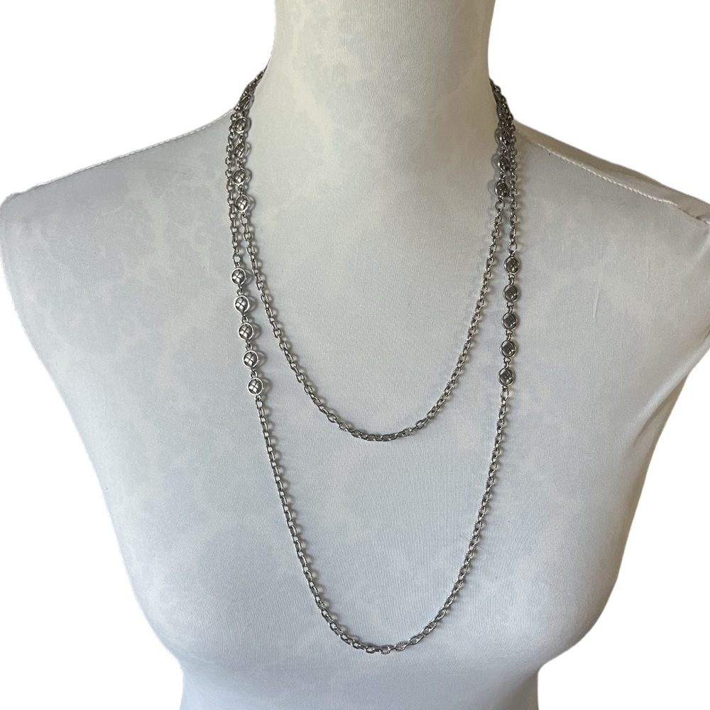 Elegant Long Silver Tone Chain Station Necklace  | Layering Jewelry